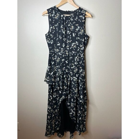 Karl Lagerfeld Dress Womens Black Sz 6 Floral Sleeveless Slit Whimsigoth Fairy - Picture 1 of 14